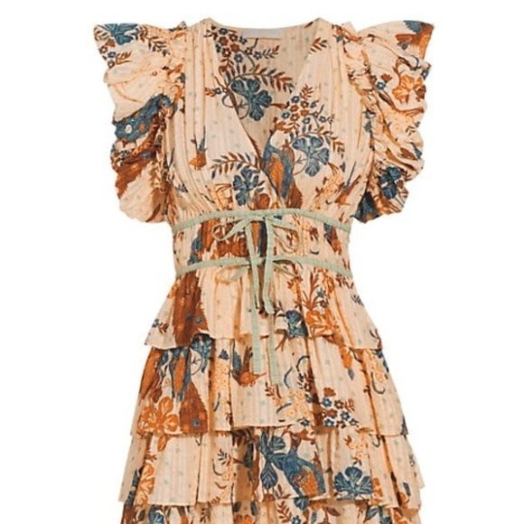 Ulla Johnson Marni Mini Dress Vintage Floral Ruffle Skirt in Egret Size 8 (M) - Picture 7 of 7